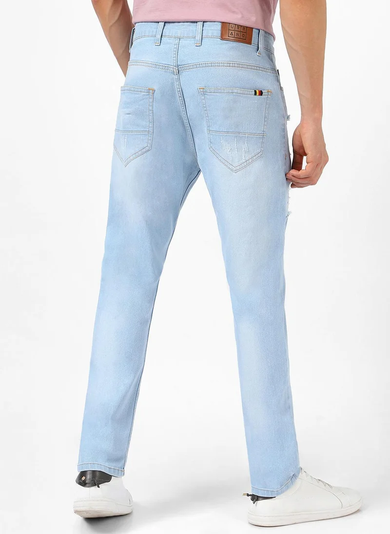 Urbano Fashion  Urbano Fashion Men's Ice Blue Slim Fit Heavy Distressed/Torn Jeans for Men | Best Price UAE